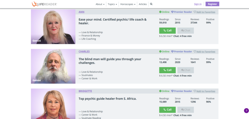 Lifereader - Best Psychic Reading Websites