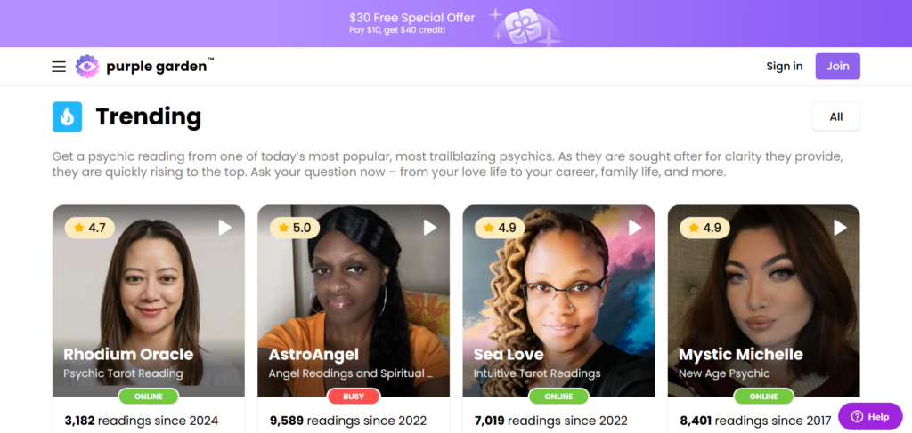 Purple Garden - top Online Psychic Reading Websites