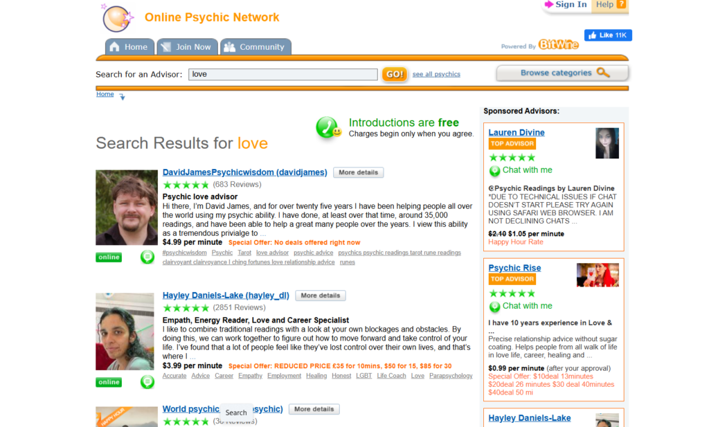Bitwine - online Psychic reading Websites